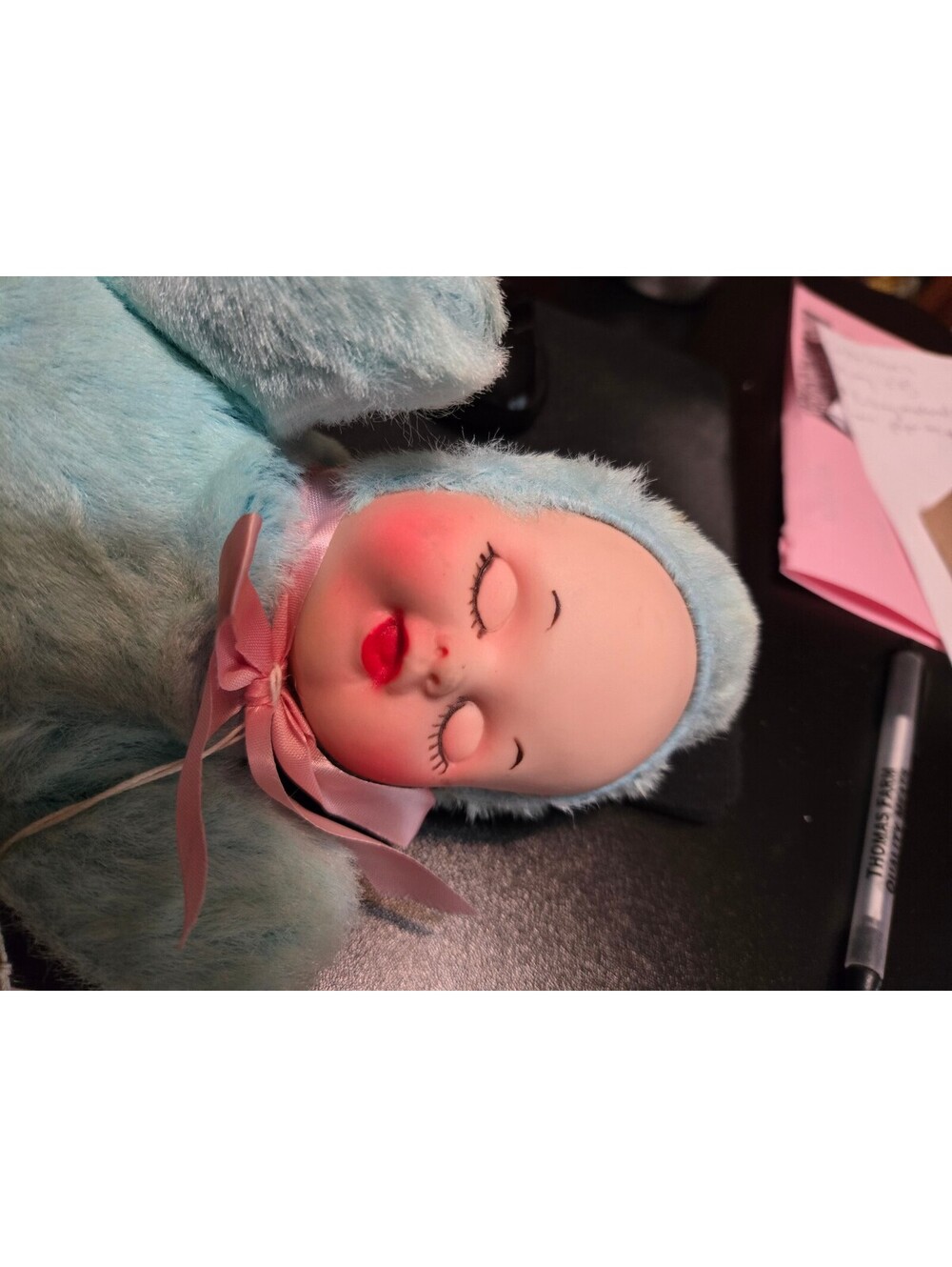 Toy-Mate Musical Animated Sleeping Baby Blue Plush, Vintage Rubber Face doll